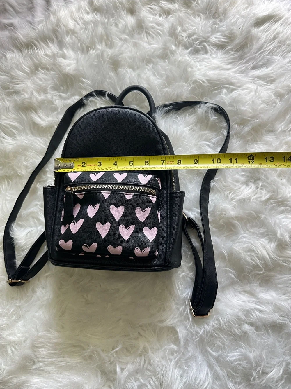 Mini Black Backpack with Pink Heart Print